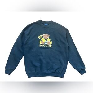 Vintage Oarsman 913 Soccer Teddy‎ Bear Black Sweatshirt Mens L Made in USA